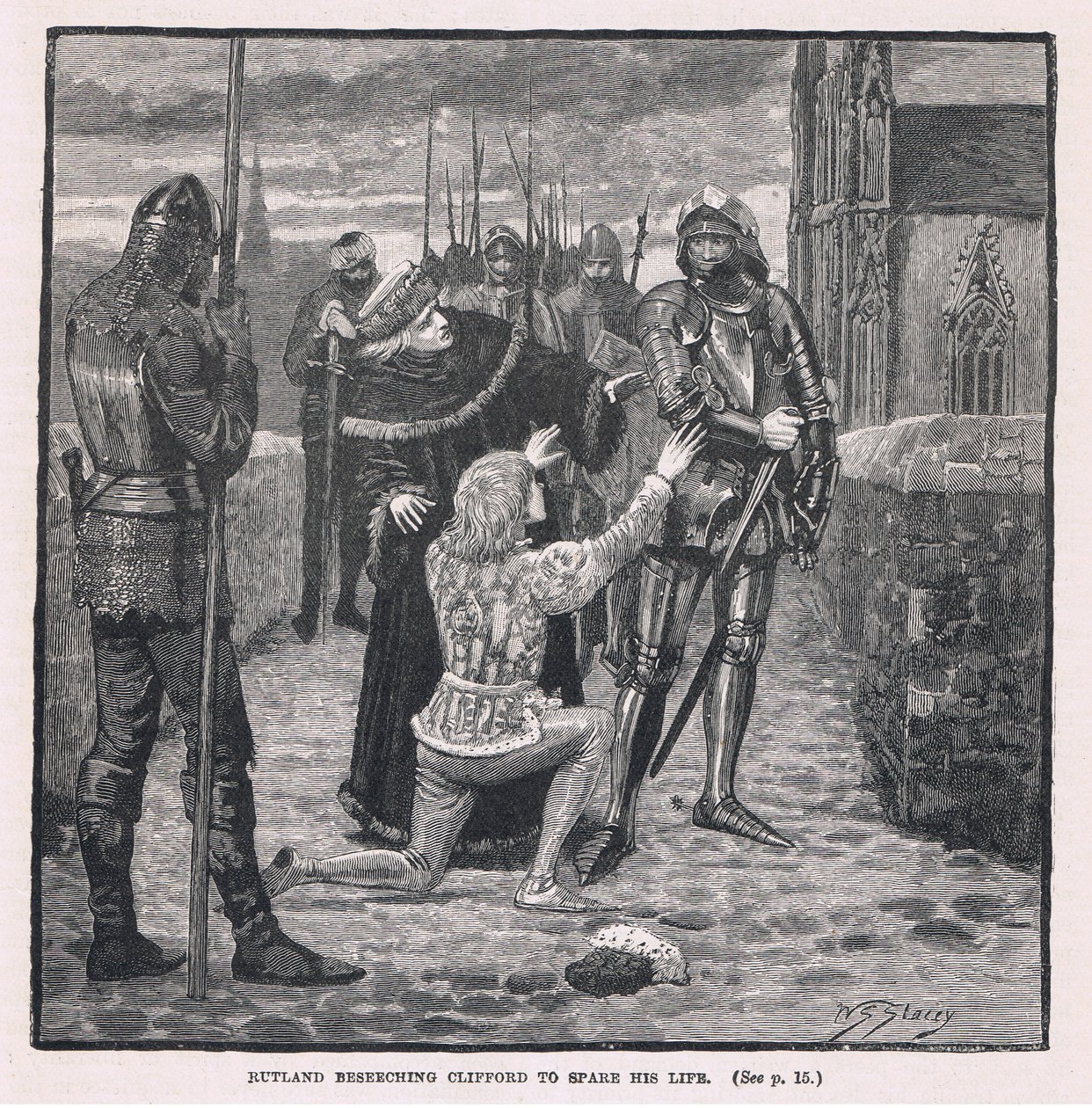 Rutland fleht Clifford an, sein Leben zu verschonen, 1460 von W.S. Stacey