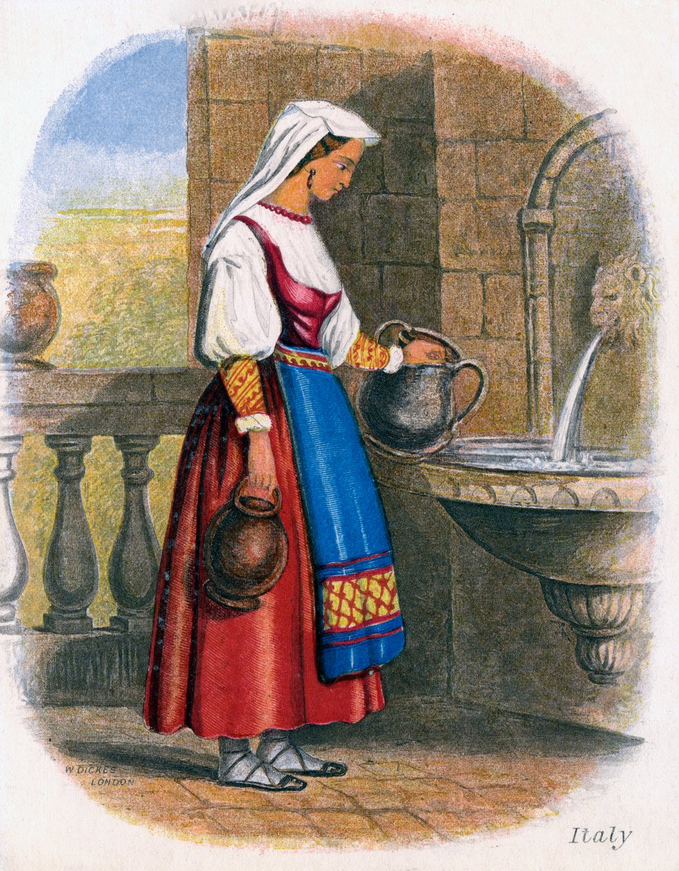 Italienische Frau beim Wasserholen, 1809 von W. Dickes