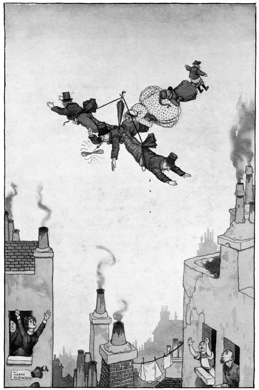 Humor des Fliegens, ca. 1920 von William Heath Robinson
