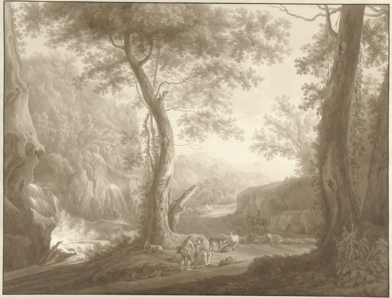Berglandschaft mit Ziegenhirte und Reisendem von W. Regnu (possibly)