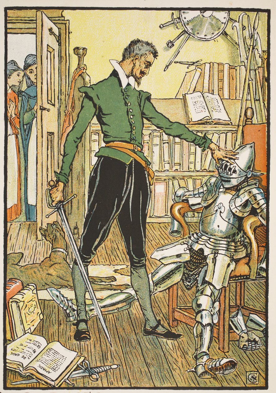 Don Quixote testet seinen Helm, Illustration aus 