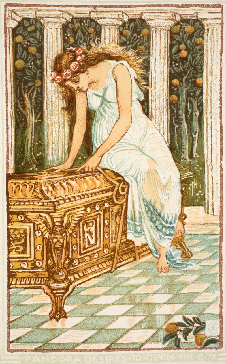 Pandora möchte die Büchse öffnen, Illustration aus 