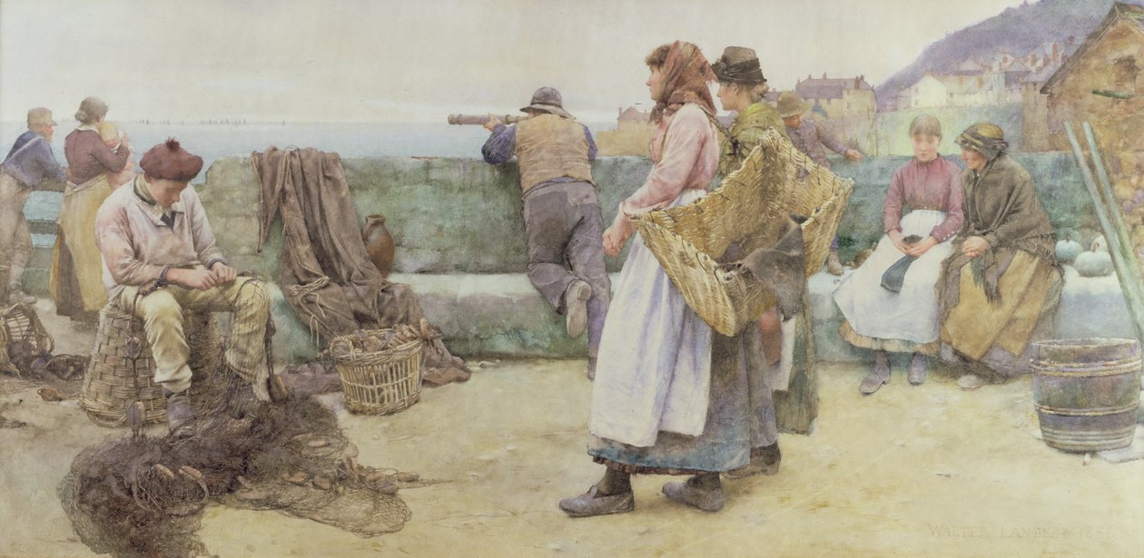 In einem kornischen Fischerdorf: Abfahrt der Flotte nach Norden, 1886 von Walter Langley