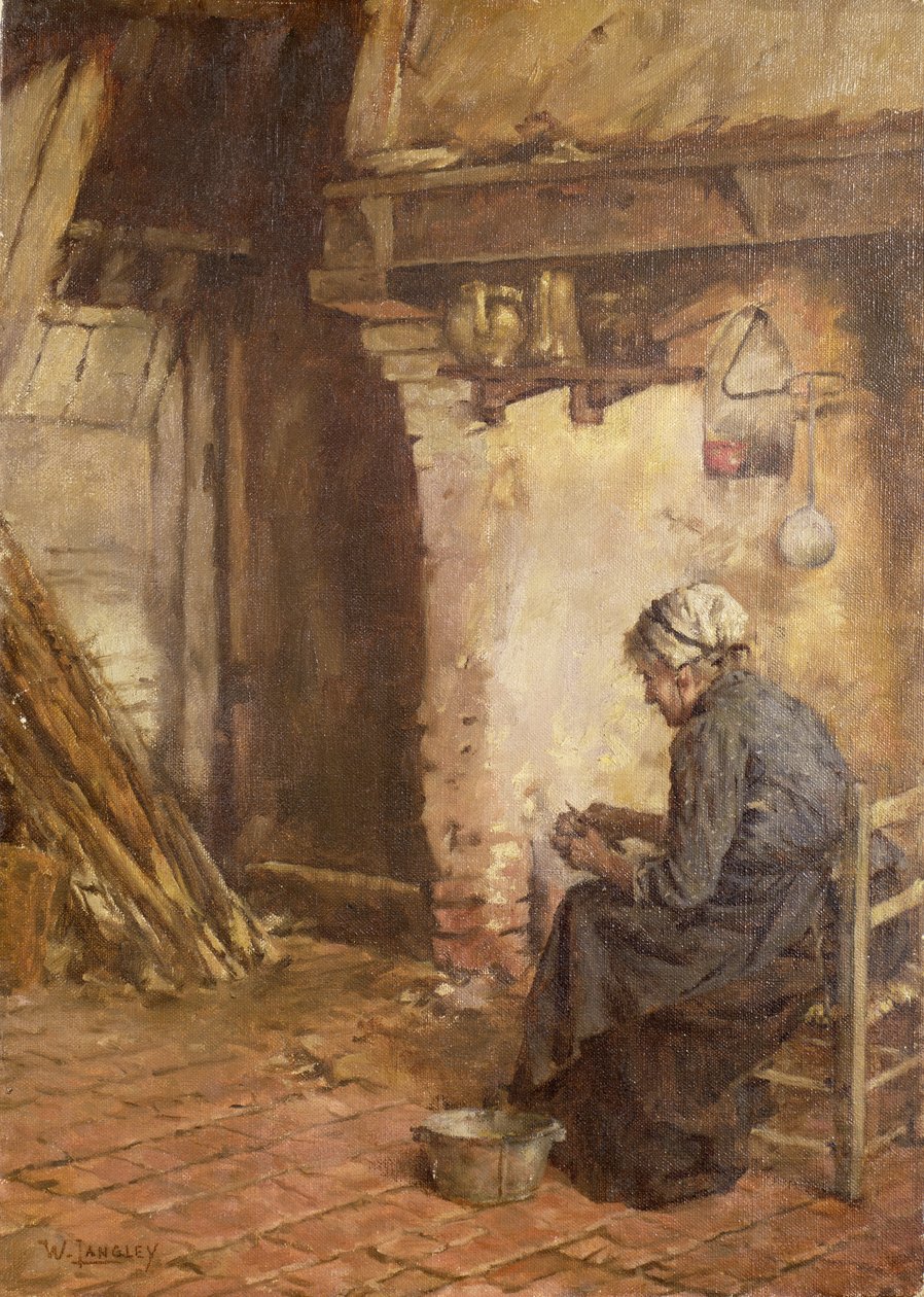 Alte Frau schält Kartoffeln von Walter Langley