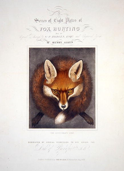 Titelseite aus A Series of Eight Plates of Fox Hunting, gewidmet dem Duke of Beaufort, graviert von Henry Alken, 1833 von Walter Parry after Hodges