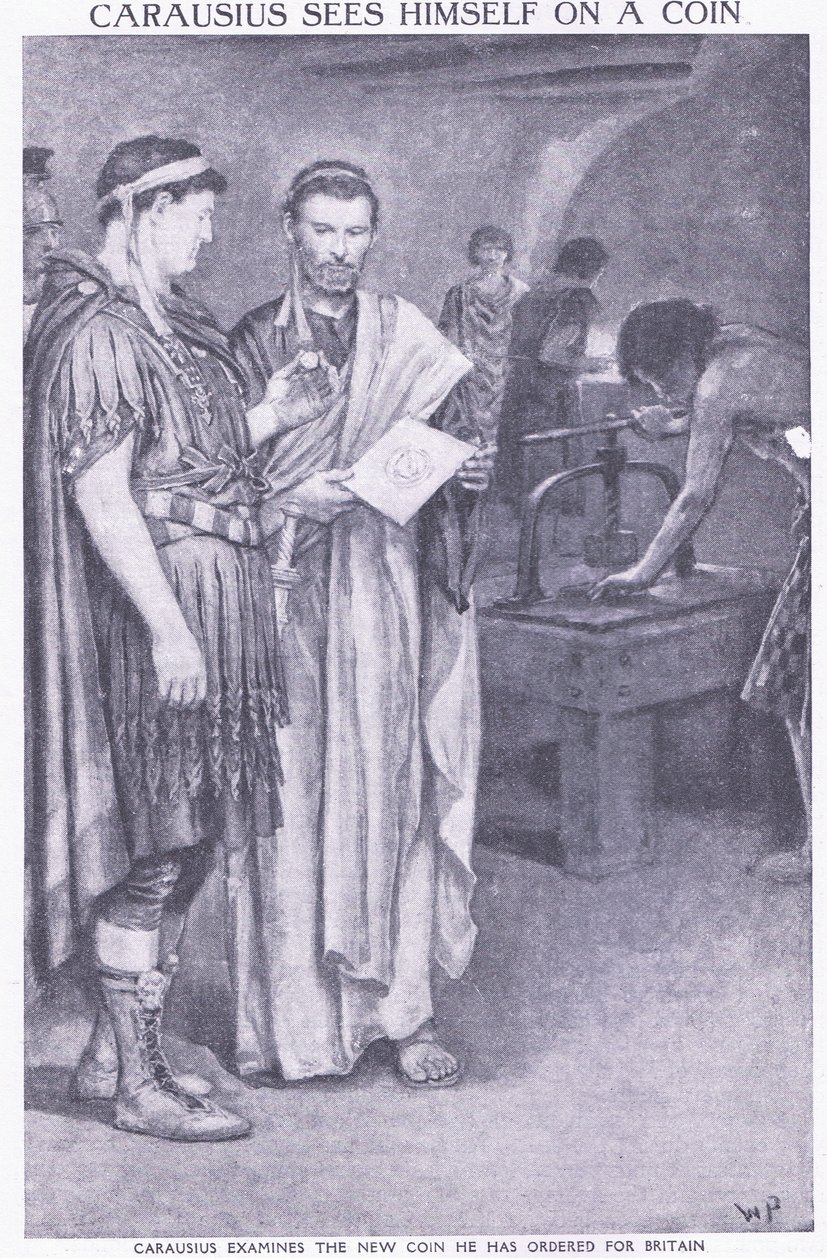Carausius sieht sich auf einer Münze, die er für Britannien bestellt hat von Walter Stanley Paget