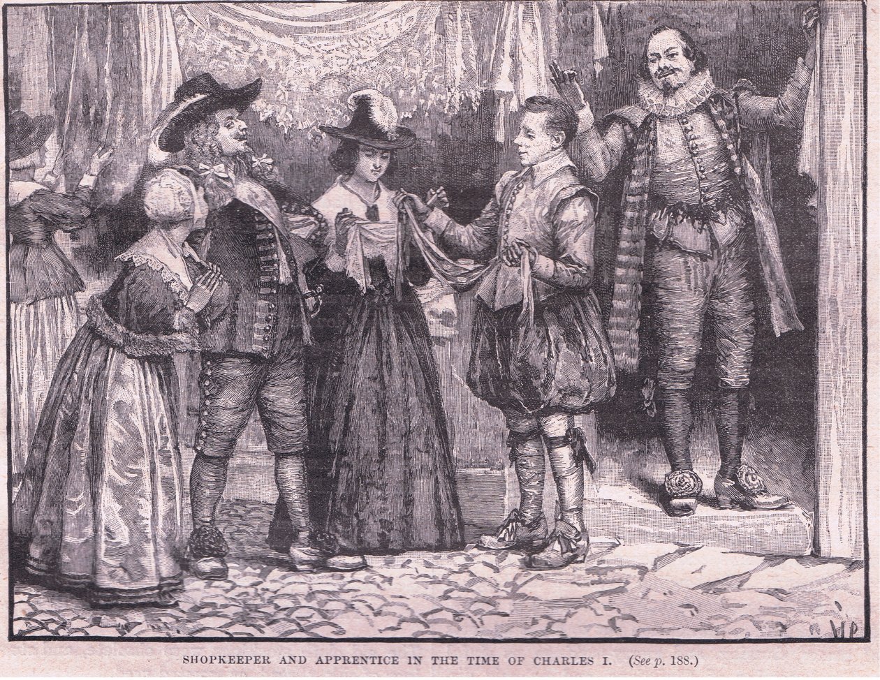 Ladenbesitzer und Lehrling zur Zeit von Charles I. von Walter Stanley Paget