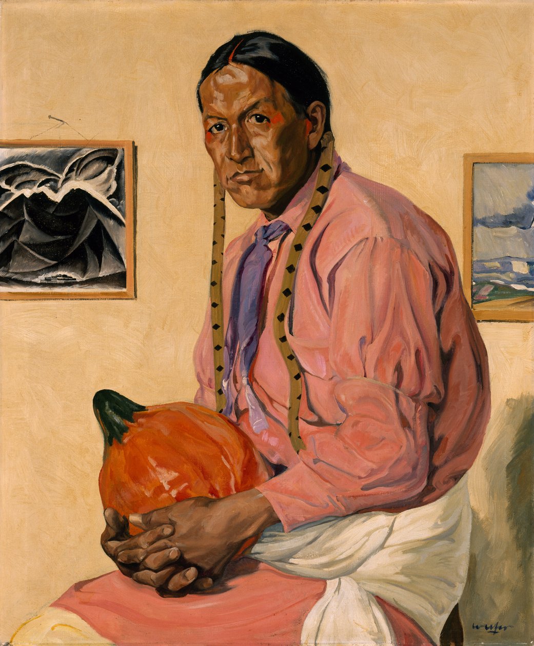 Porträt eines Mannes mit einem Kürbis, ca. 1914-29 von Walter Ufer