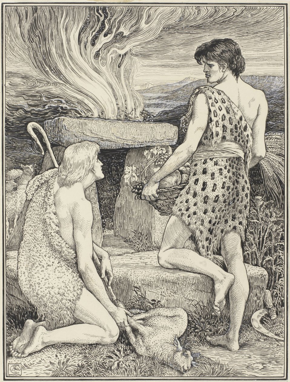 Kain und Abel von Walter Crane (signed by artist)