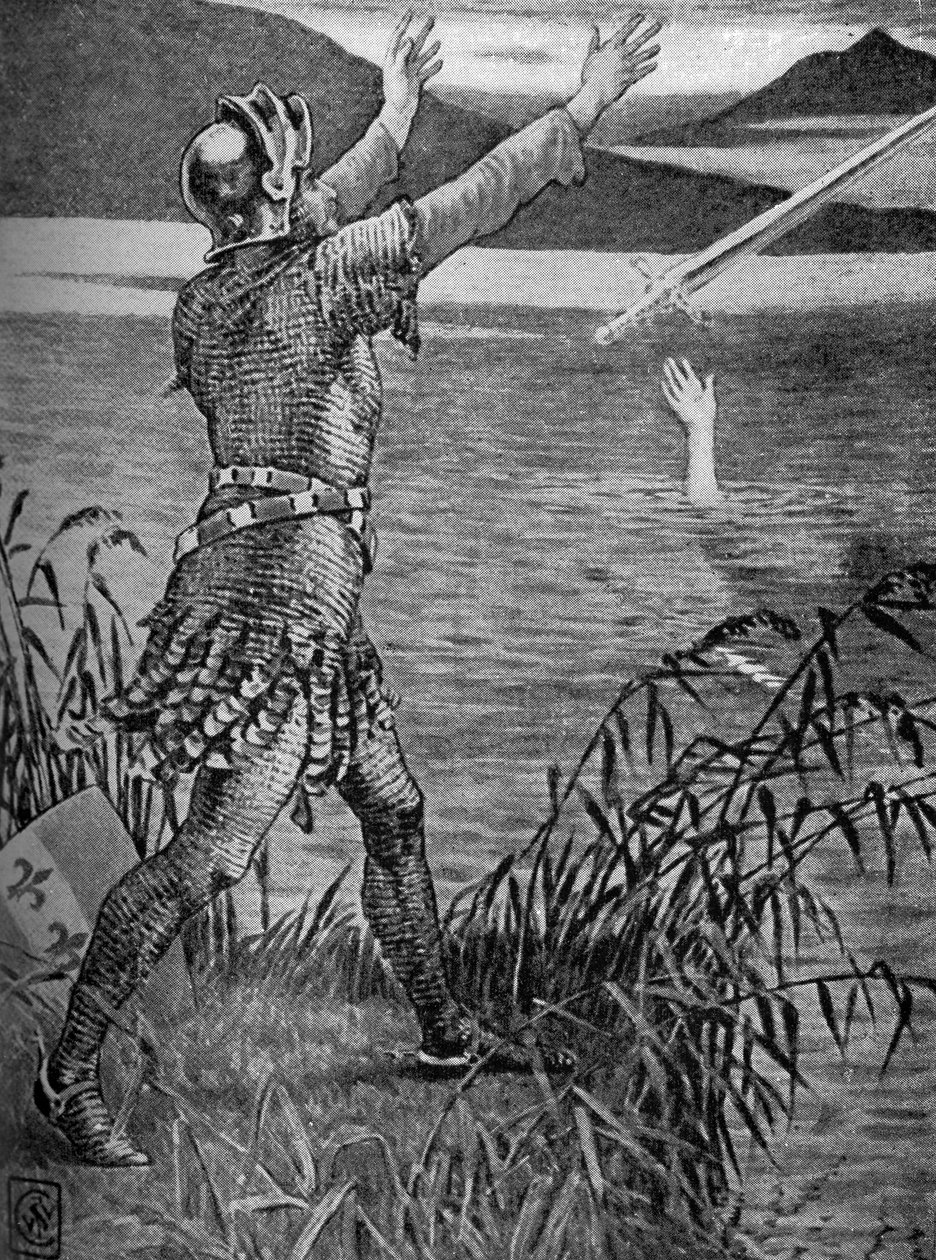 König Artus - Sir Bedivere wirft Excalibur von Walter Crane