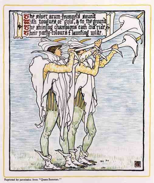 Trompeter mit Lilien, aus Queen Summer von Walter Crane