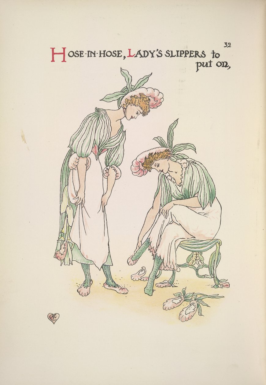 Zwei Damen, die Hausschuhe anziehen von Walter Crane