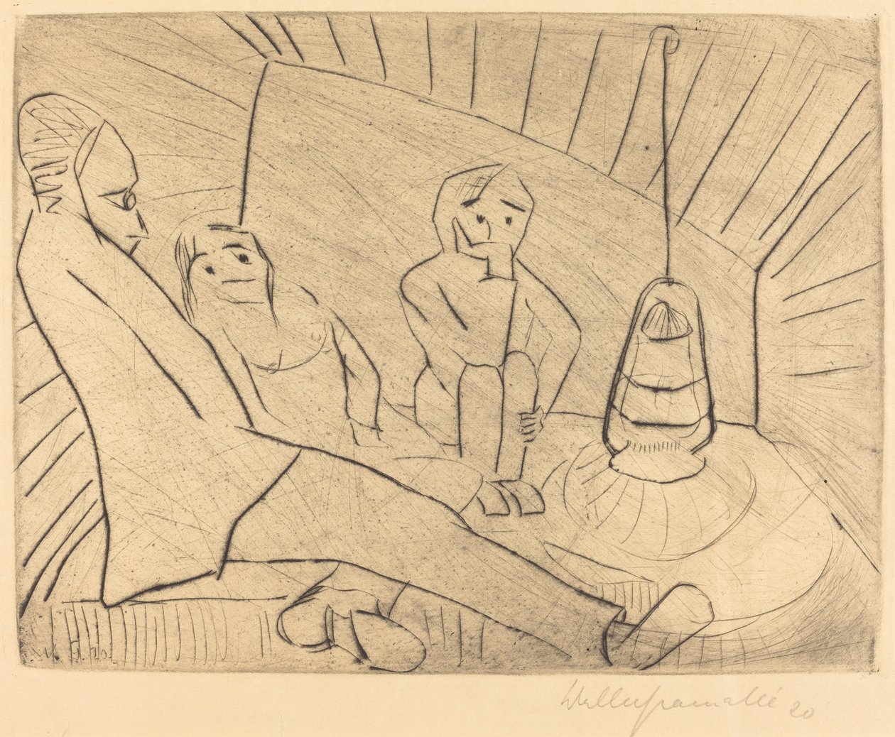 Drei Personen in einem Atelier von Walter Gramatte