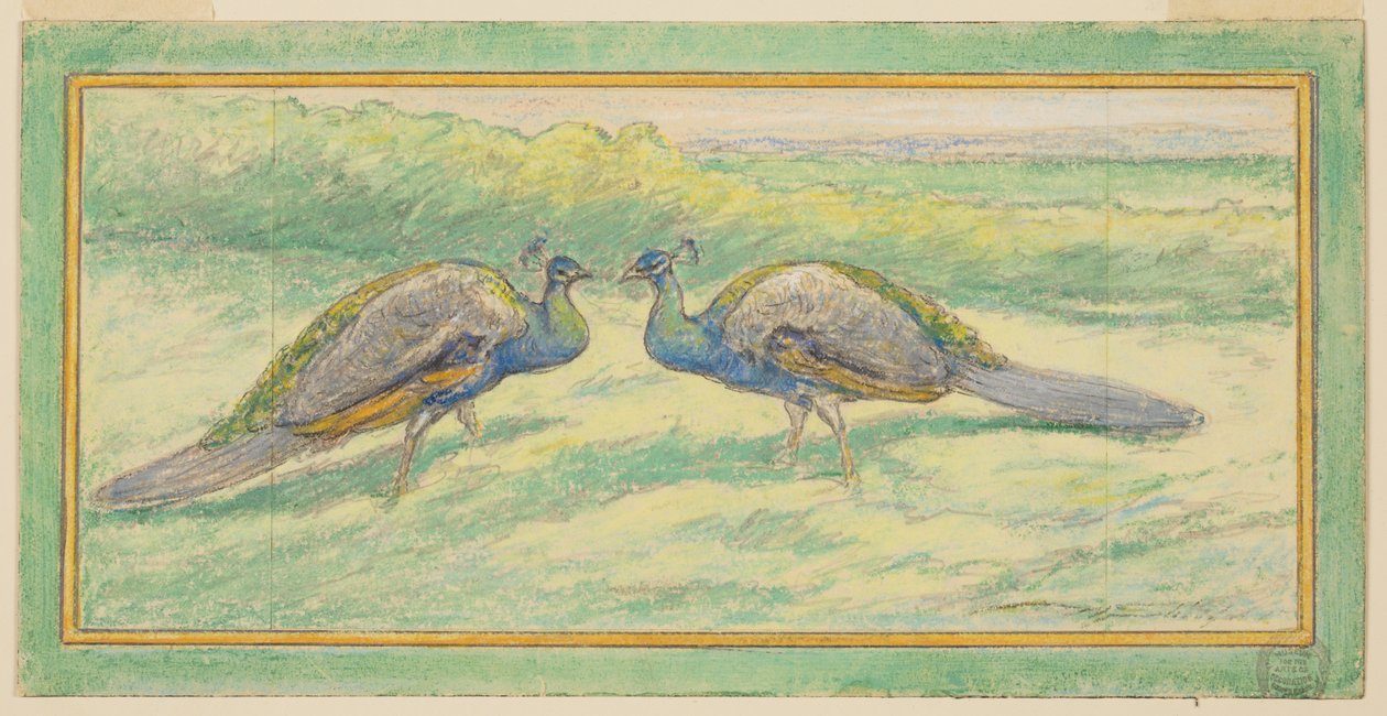 Zwei Pfauen in einer Landschaft von Walter Shirlaw
