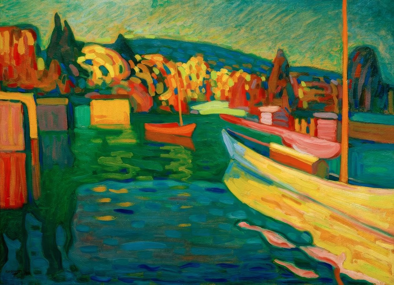 Herbstlandschaft mit Booten von Wassily Kandinsky
