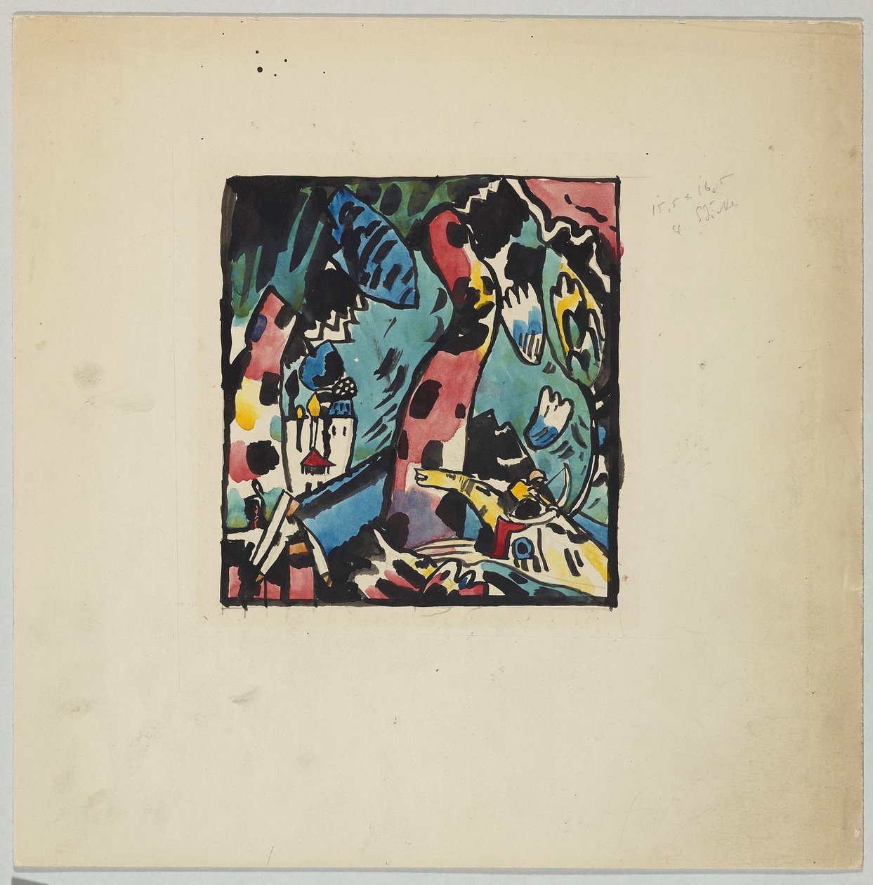 Entwurf für den Farbholzschnitt "Bogenschütze" von Wassily Kandinsky