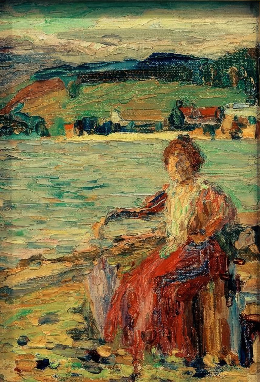 Im roten Kleid am Seeufer von Wassily Kandinsky