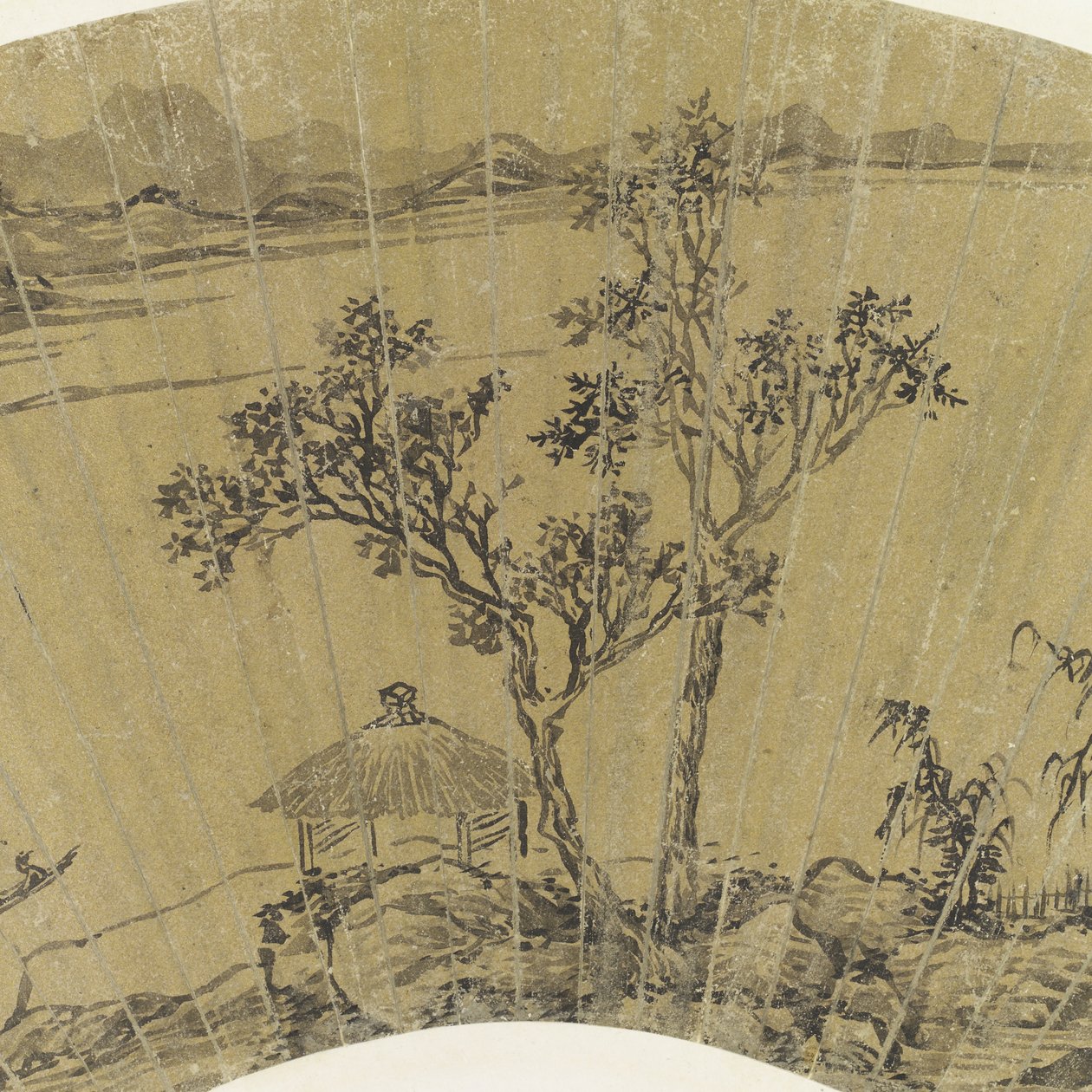 (Detail) Landschaft mit See und drei Booten von Wen Zhengming