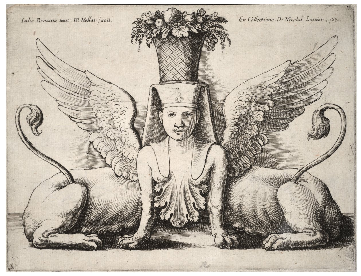 Sphinx mit zwei Körpern, nach Giulio Romano von Wenceslaus Hollar