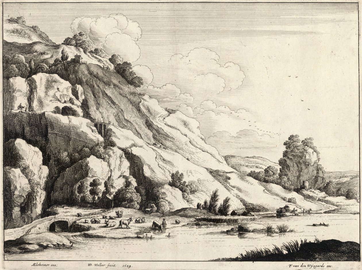 Die Steinbrücke (Elsheimer). Zustand 1 von Wenceslaus Hollar