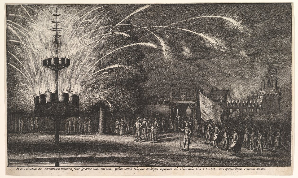 Feuerwerk in Hemissem, 1625-77 von Wenceslaus Hollar