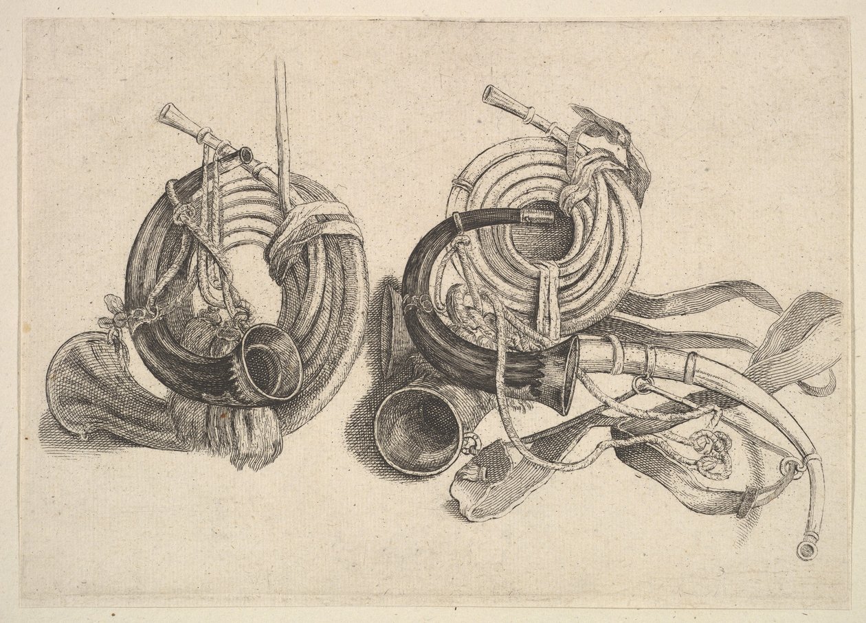 Fünf Jagdhörner von Wenceslaus Hollar
