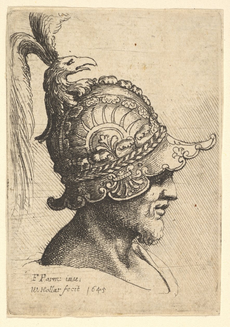 Helm mit Vogelkopfkamm von Wenceslaus Hollar
