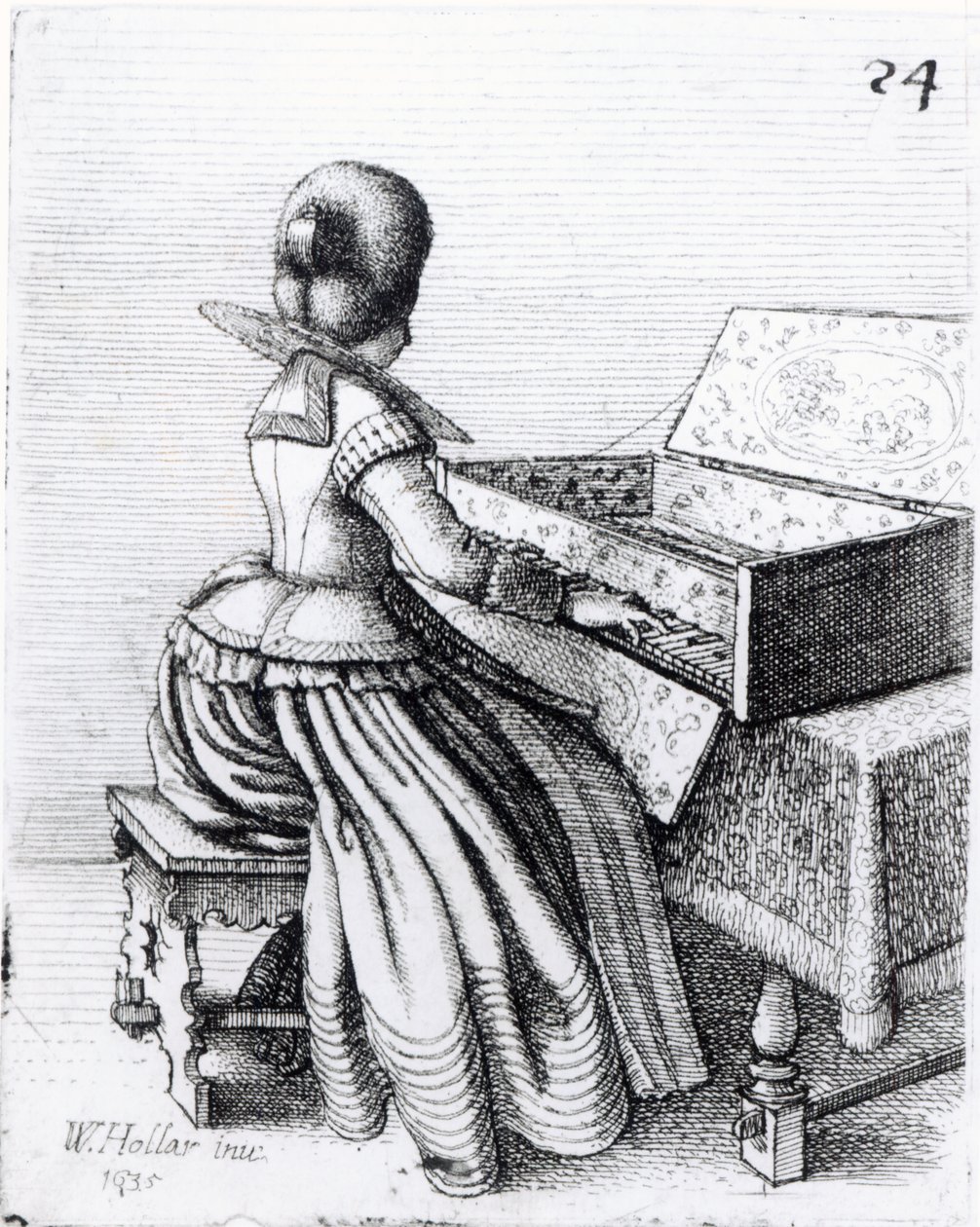 Frau spielt an einer Tastatur, 1635 von Wenceslaus Hollar
