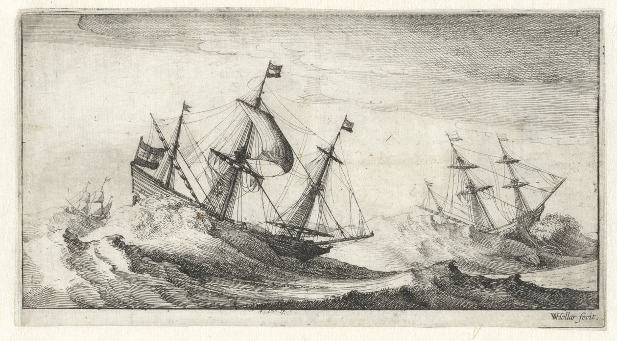 Segelschiffe in einem Seesturm von Wenceslaus Hollar