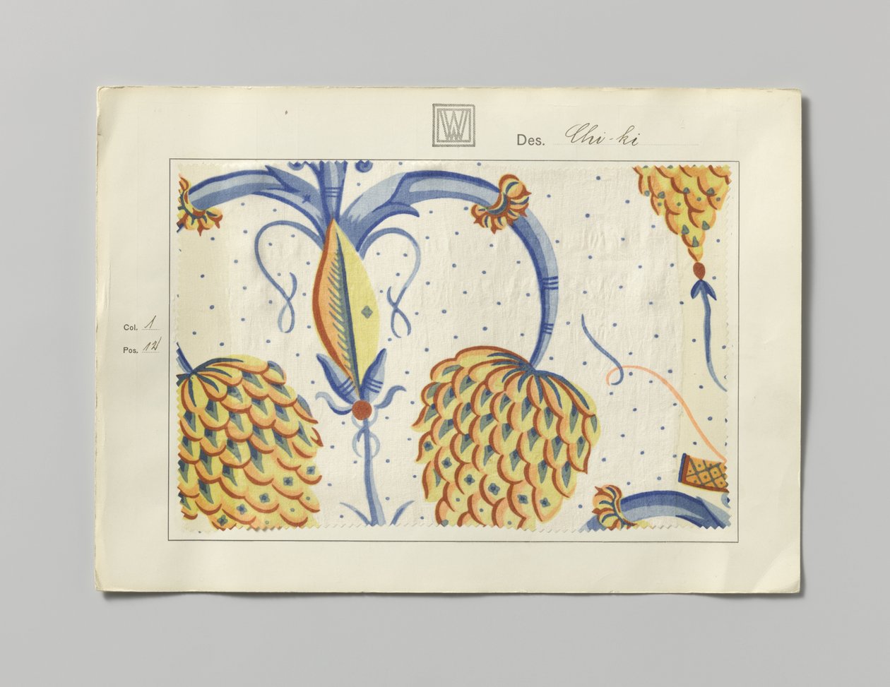 Stoffprobe mit bedruckter Seide, Muster Chi-ki von Wiener Werkstätte