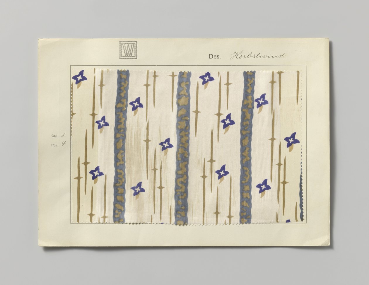Stoffprobe mit bedruckter Seide, Muster Herbstwind von Wiener Werkstätte