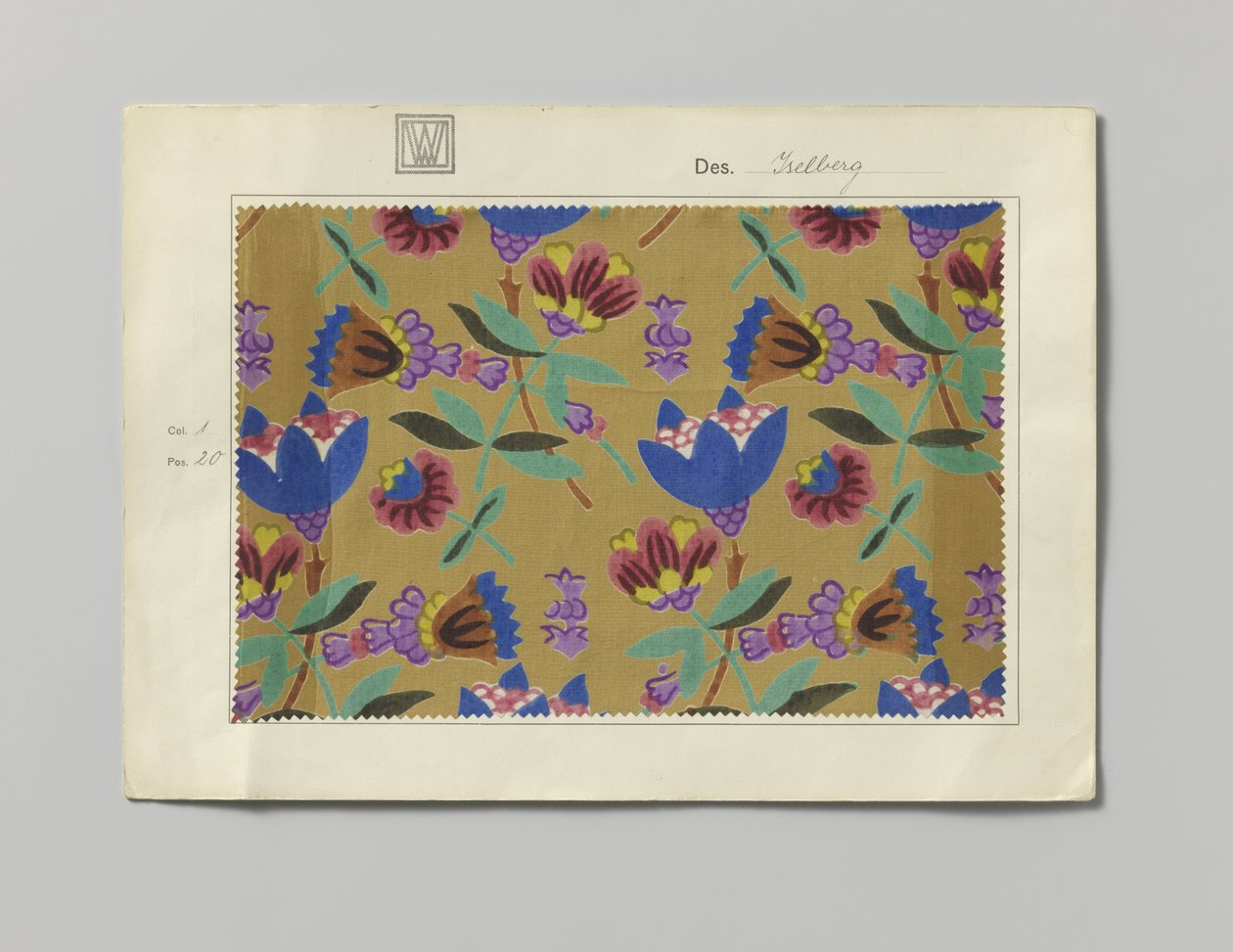 Stoffprobe mit bedruckter Seide, Muster Iselberg von Wiener Werkstätte