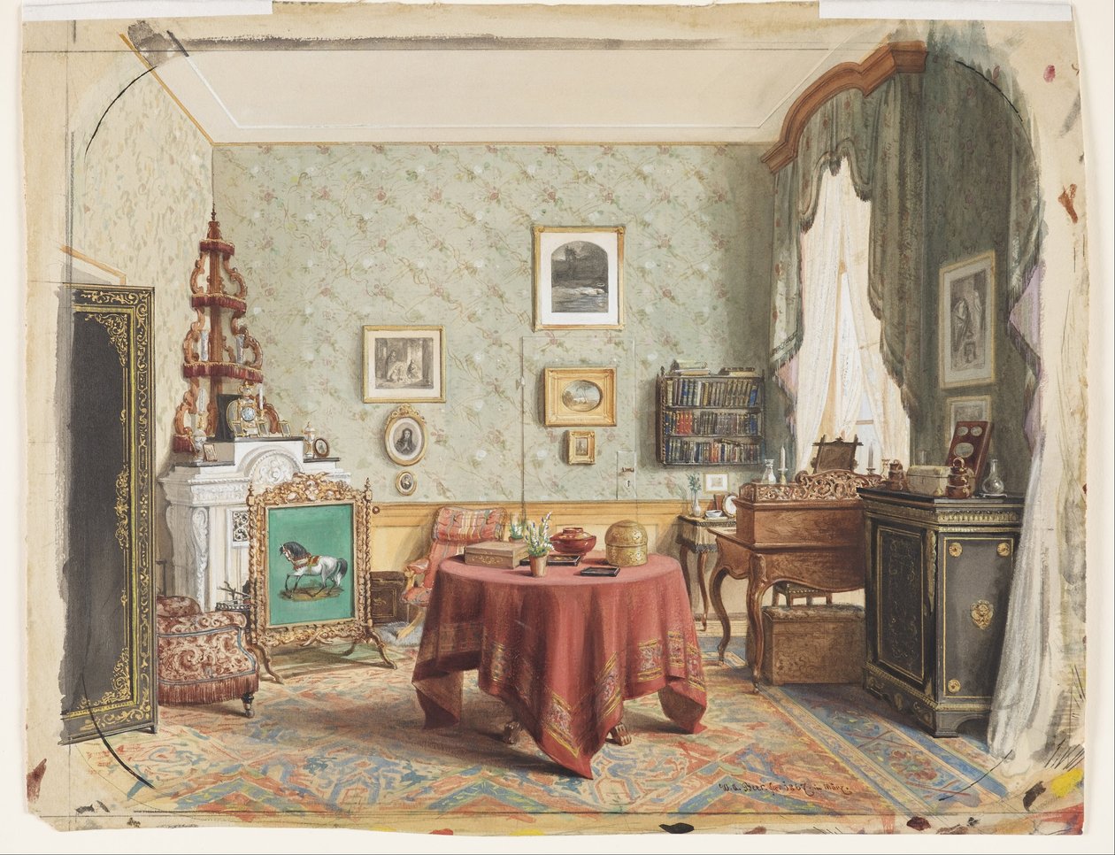Ein Wohnzimmer mit einem Schreibtisch von Wilhelm Amandus Beer