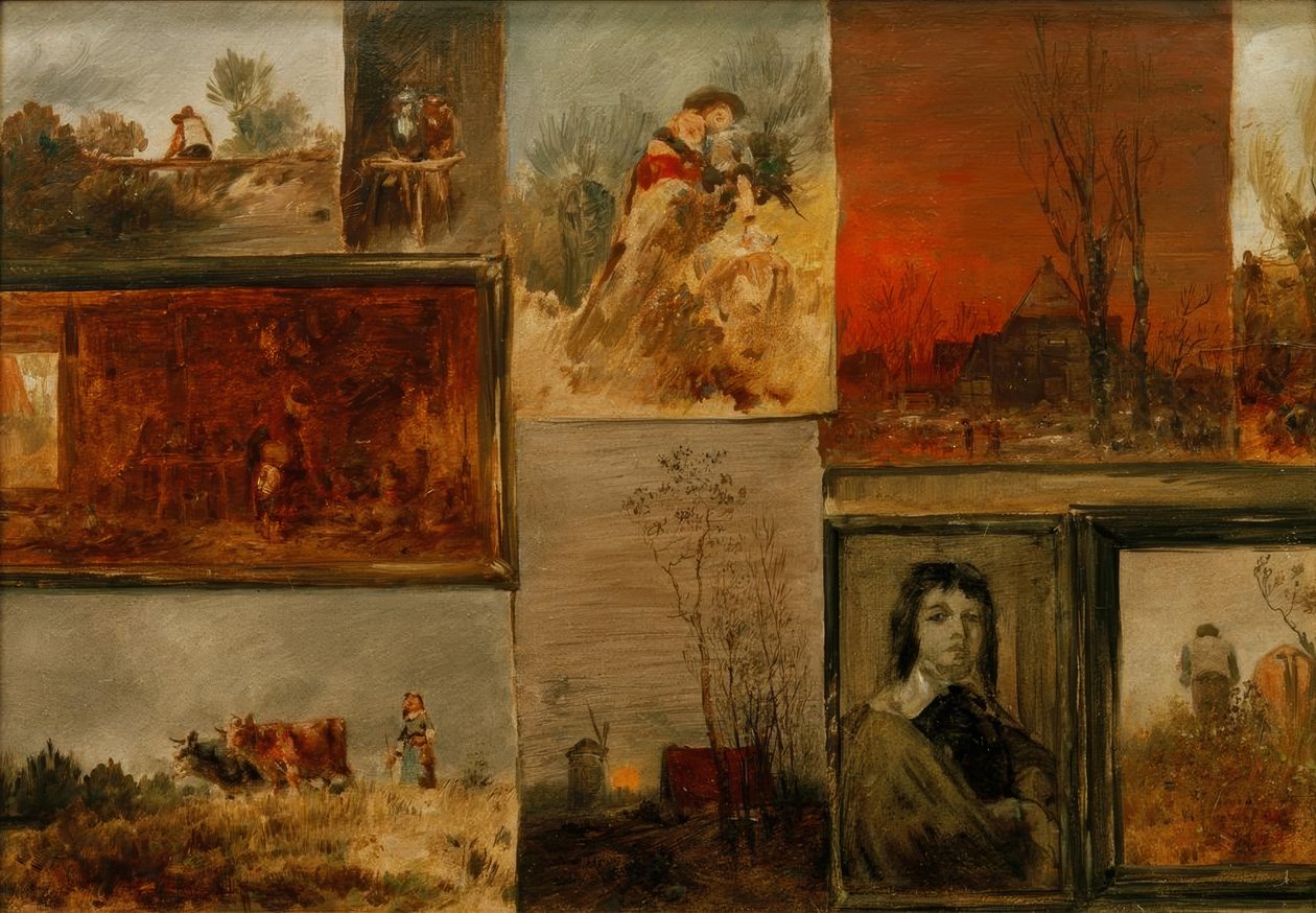Sammelbild mit 9 Studien von Wilhelm Busch
