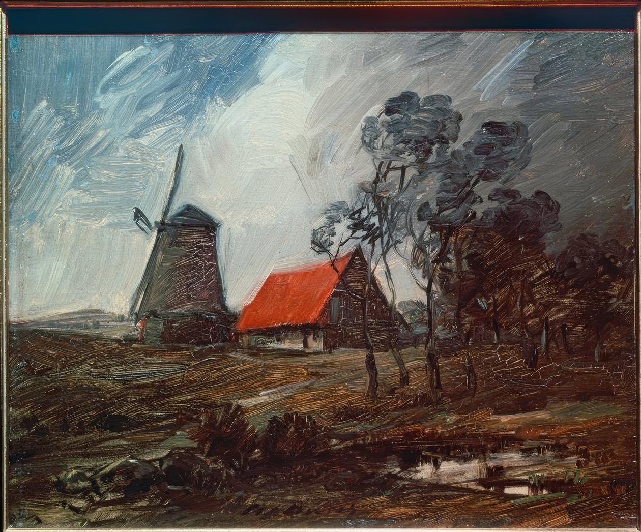 Herbstlandschaft mit Windmühle und rotem Haus von Wilhelm Busch