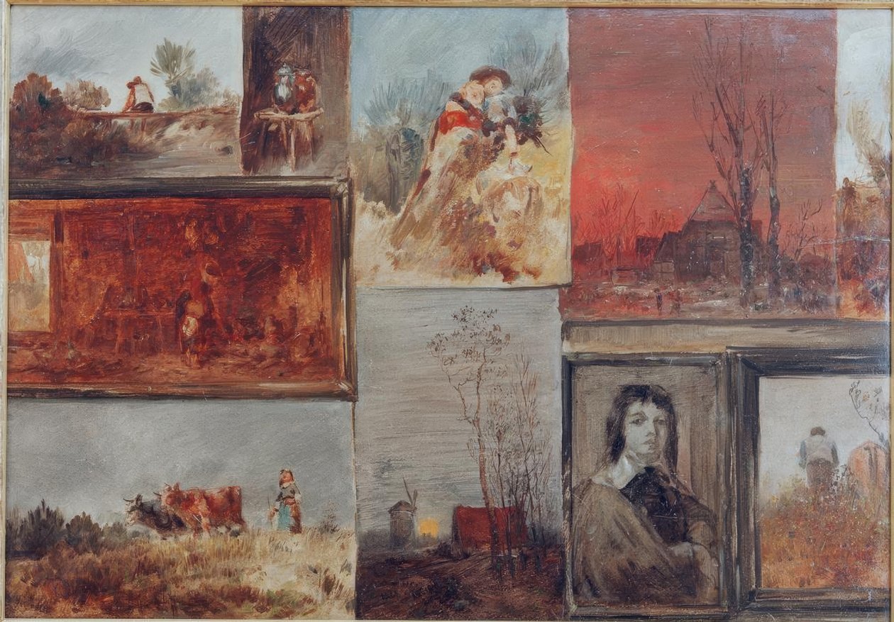 Sammelbild mit neun Studien von Wilhelm Busch