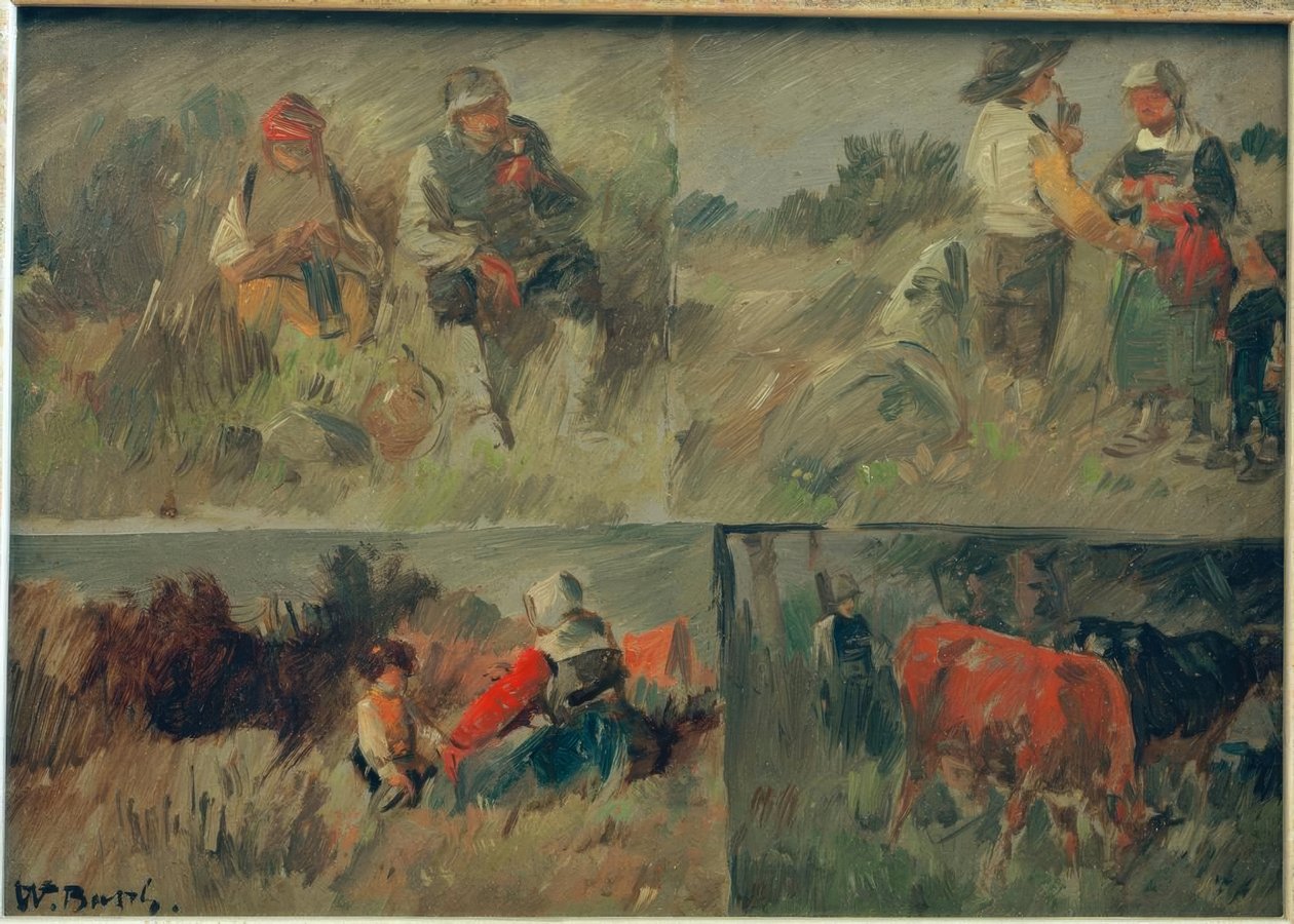 Sammelbild: vier ländliche Szenen von Wilhelm Busch
