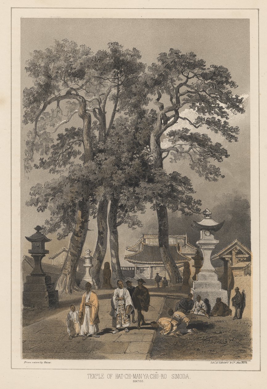 Tempel von Hat-Chi-Man-Ya-Chu-Ro, Simoda (Sintoo), 1855 von Wilhelm Joseph Heine