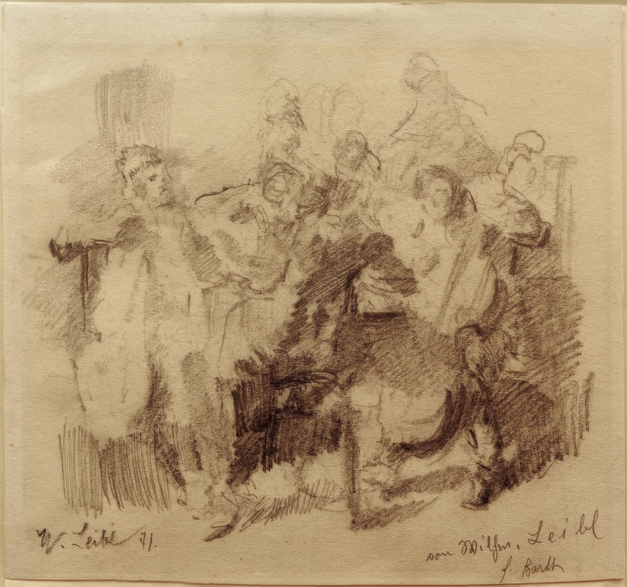 Entwurf zu "Die Tischgesellschaft" mit Cellospieler von Wilhelm Maria Hubertus Leibl
