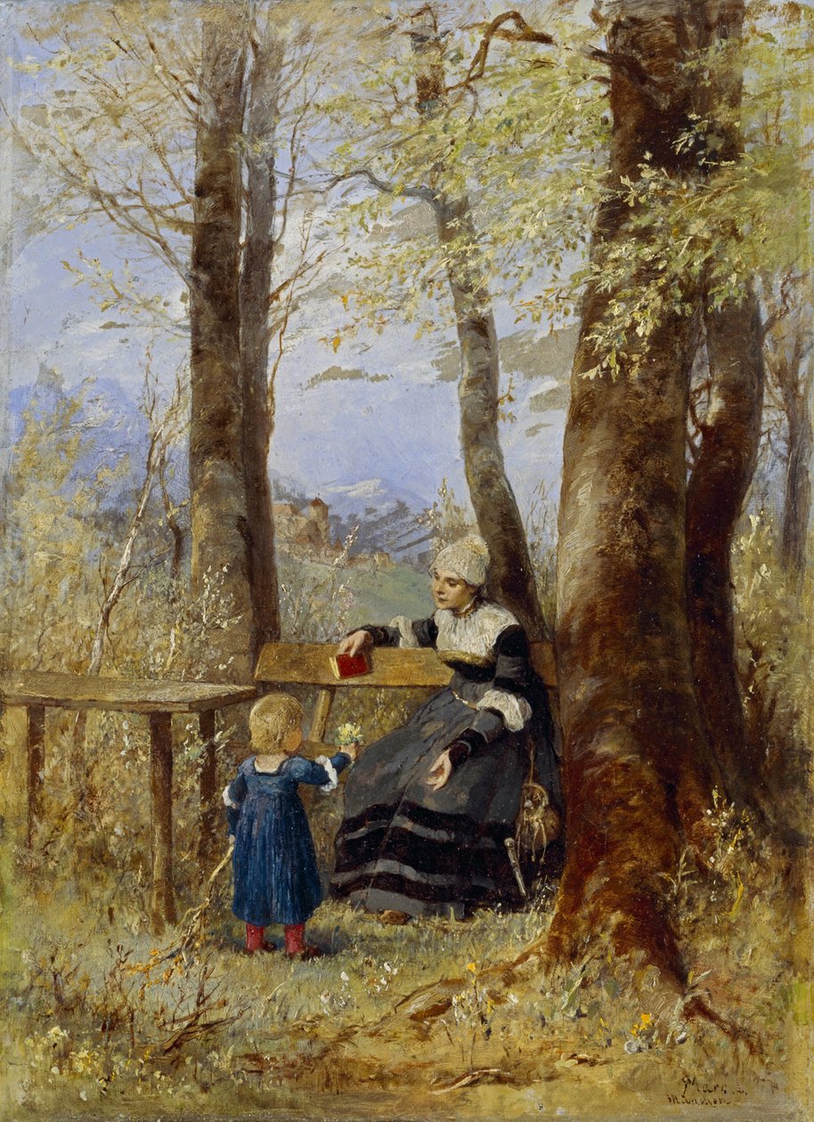 Mutter mit Kind in Frühlingslandschaft von Wilhelm Marc
