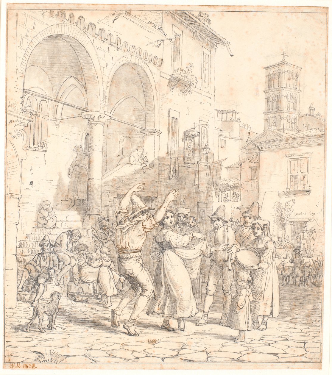 Italienische Straßenmusiker auf einem Platz von Wilhelm Marstrand