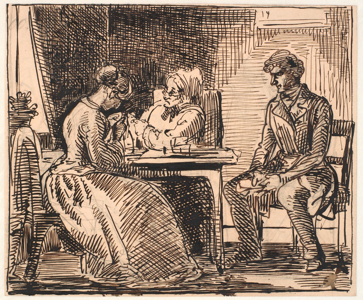 Entwurf zu "Bild des Alltagslebens" (Besuch des Freiers) von Wilhelm Marstrand