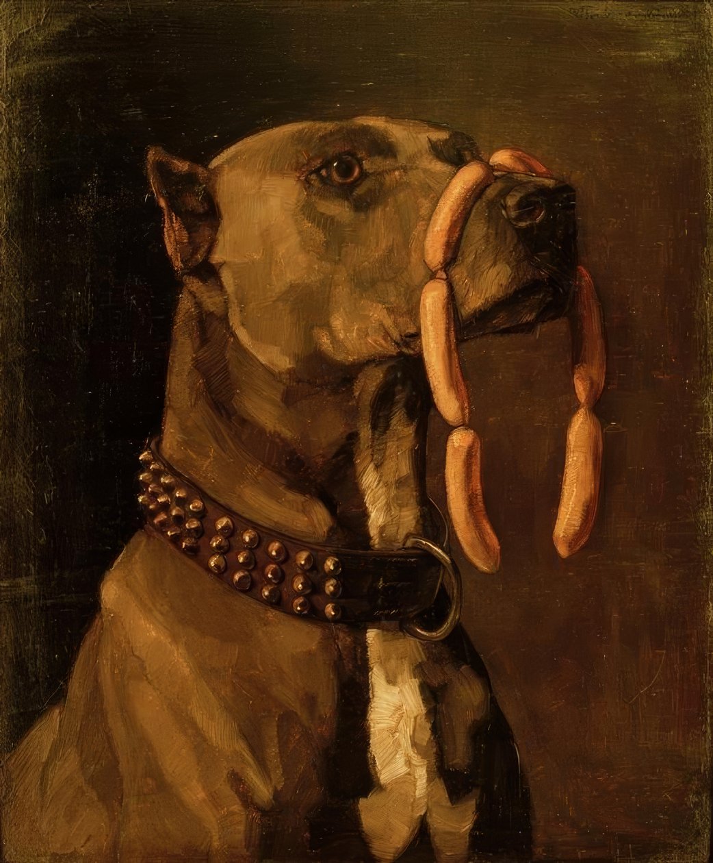 Dogge mit Würsten von Wilhelm Trübner