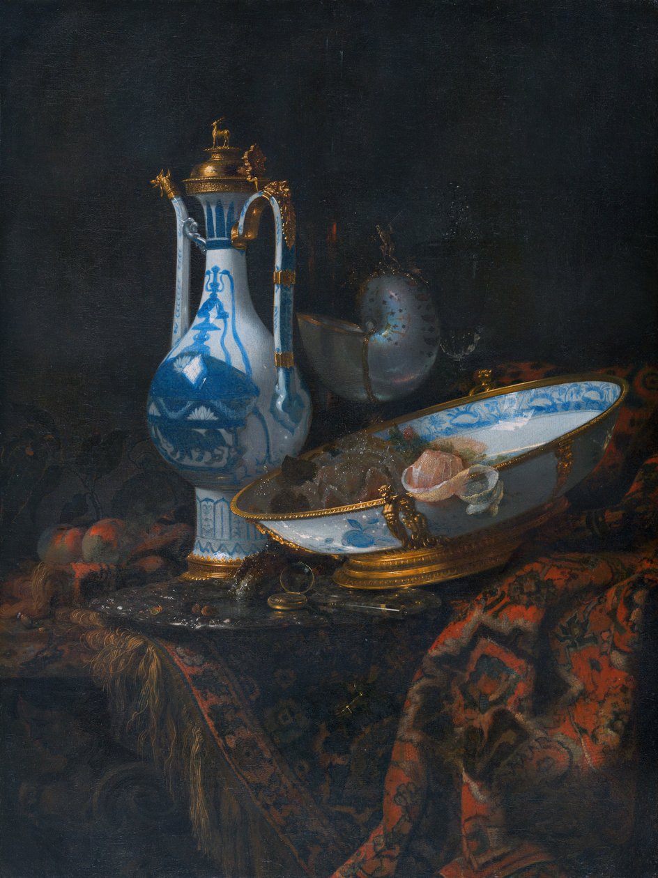 Stillleben mit einem Aquamanile, Obst und einem Nautilusbecher von Willem Kalf