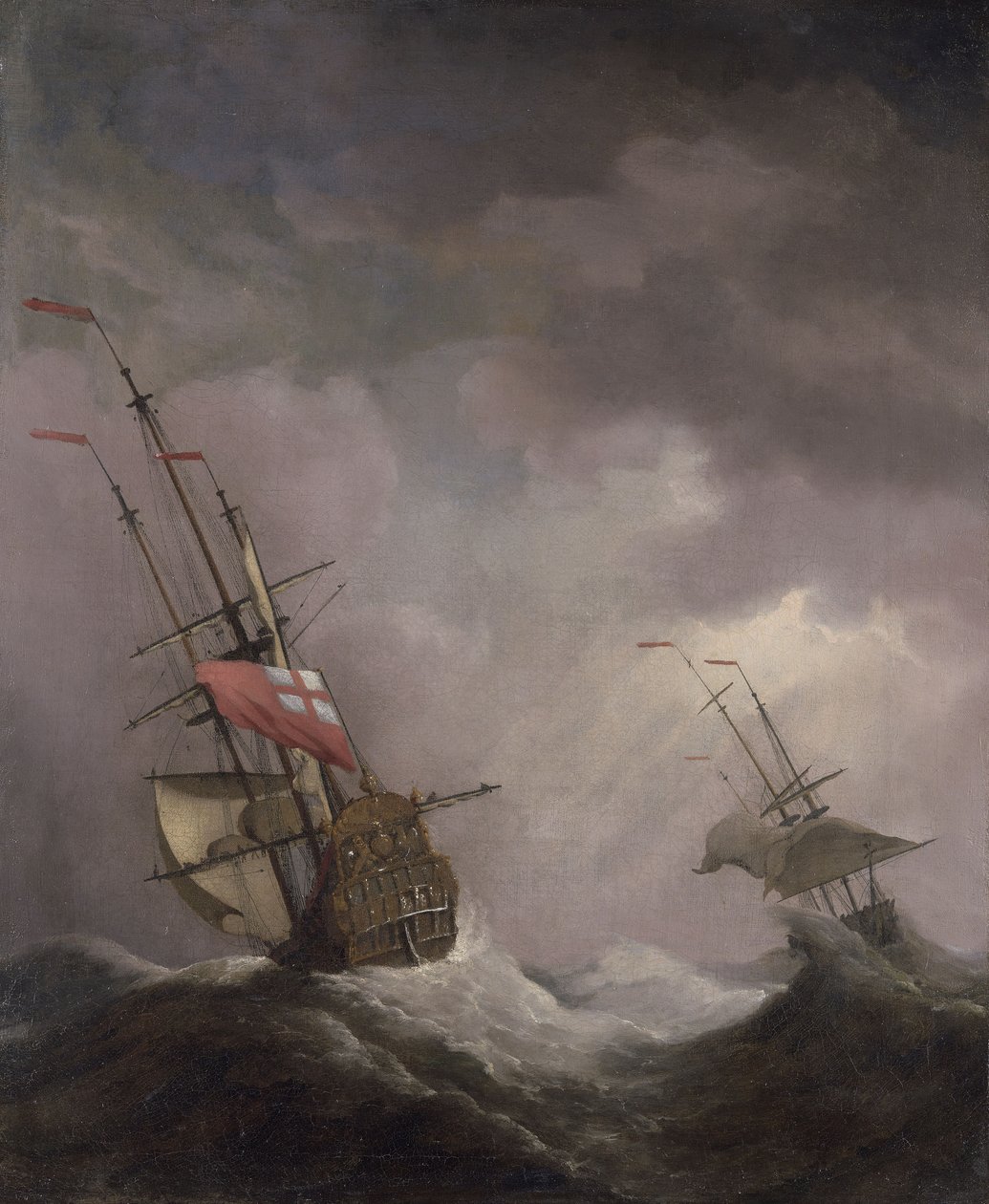 Ein englisches Schiff auf See in einem Sturm von Willem van de Velde the Younger