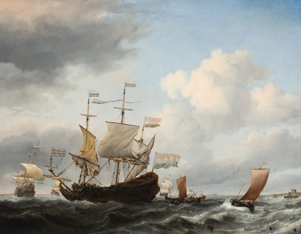 Ein Flaggschiff geht vor Anker von Willem van de Velde the Younger