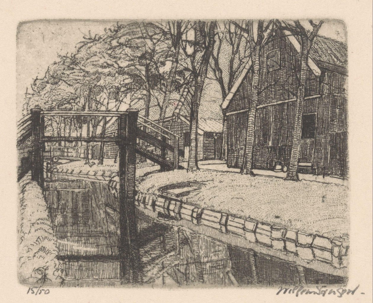 Brücke in Assendelft von Willem Jansen (graveur) (signed by artist)