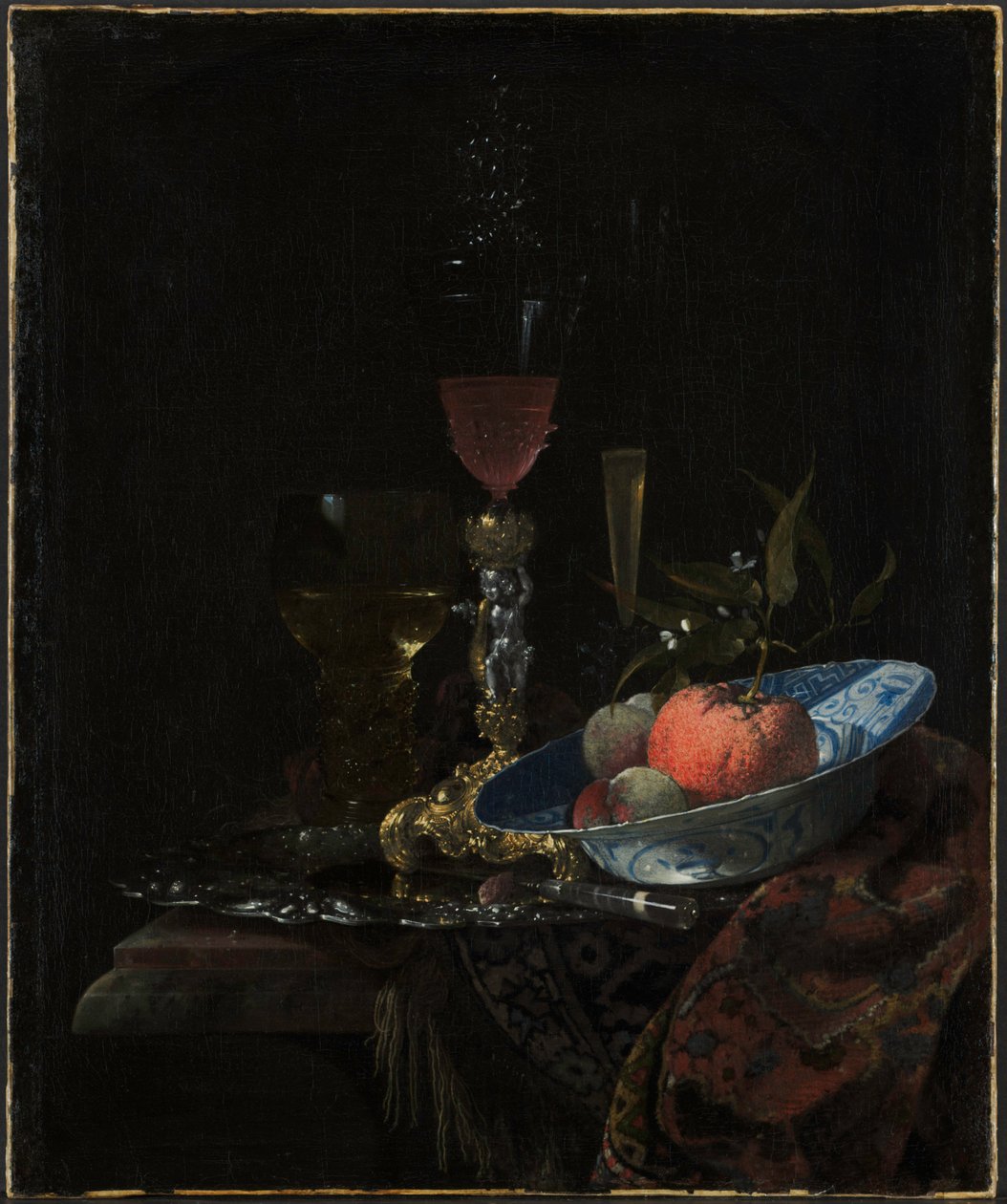 Weinglas und eine Schale mit Obst, 1663 von Willem Kalf