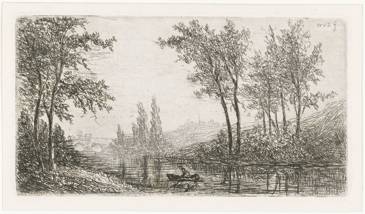 Flusslandschaft mit Boot von Willem Matthias Jan van Dielen