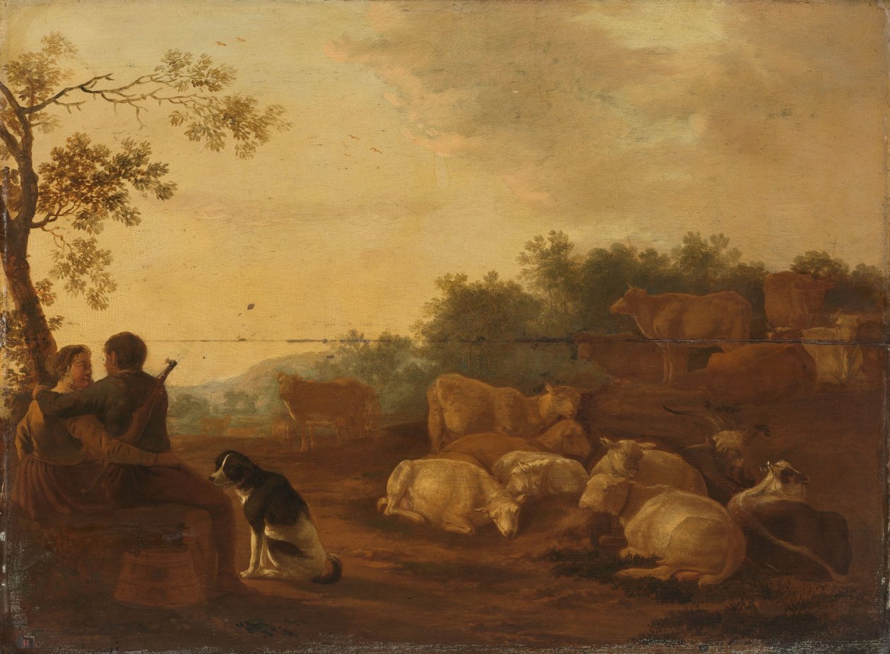 Landschaft mit Hirte, Hirtin und Vieh von Willem Ossenbeeck